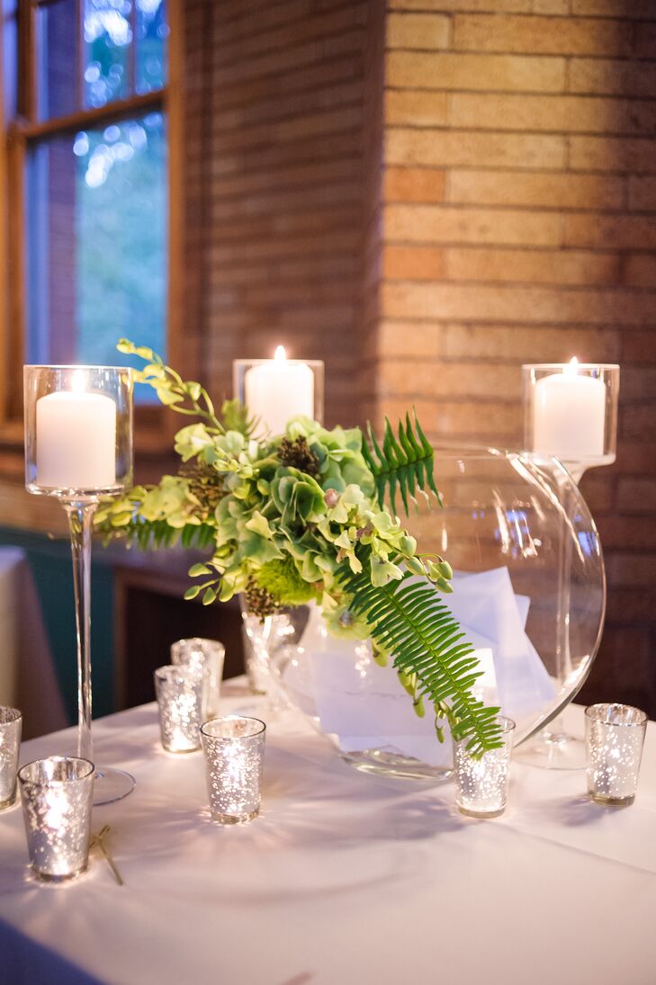 Card Table with Green Flower Arrangement