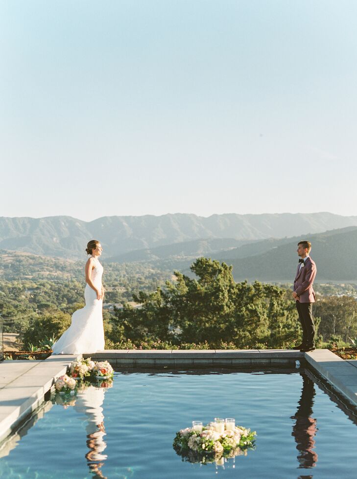 Elizabeth	Holzheu and Wesley Herr got married at the Old Mission Santa Inés in Solvang, California, then had a personalized backyard reception at the 