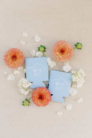 Custom Sky-Blue Koozies as Wedding Favors