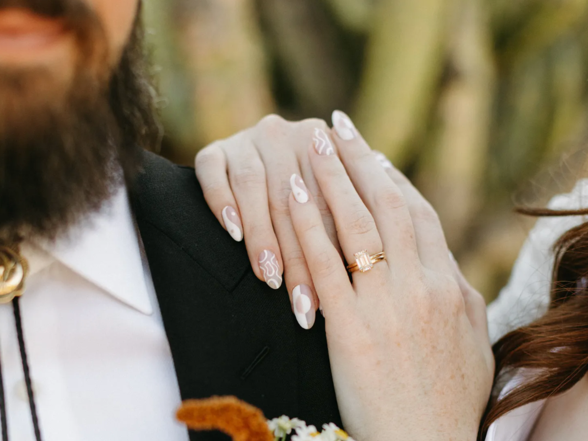 Abstract white design bridal nail inspiration