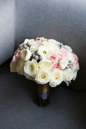 White, Silver, Blush Rose Bridal Bouquet