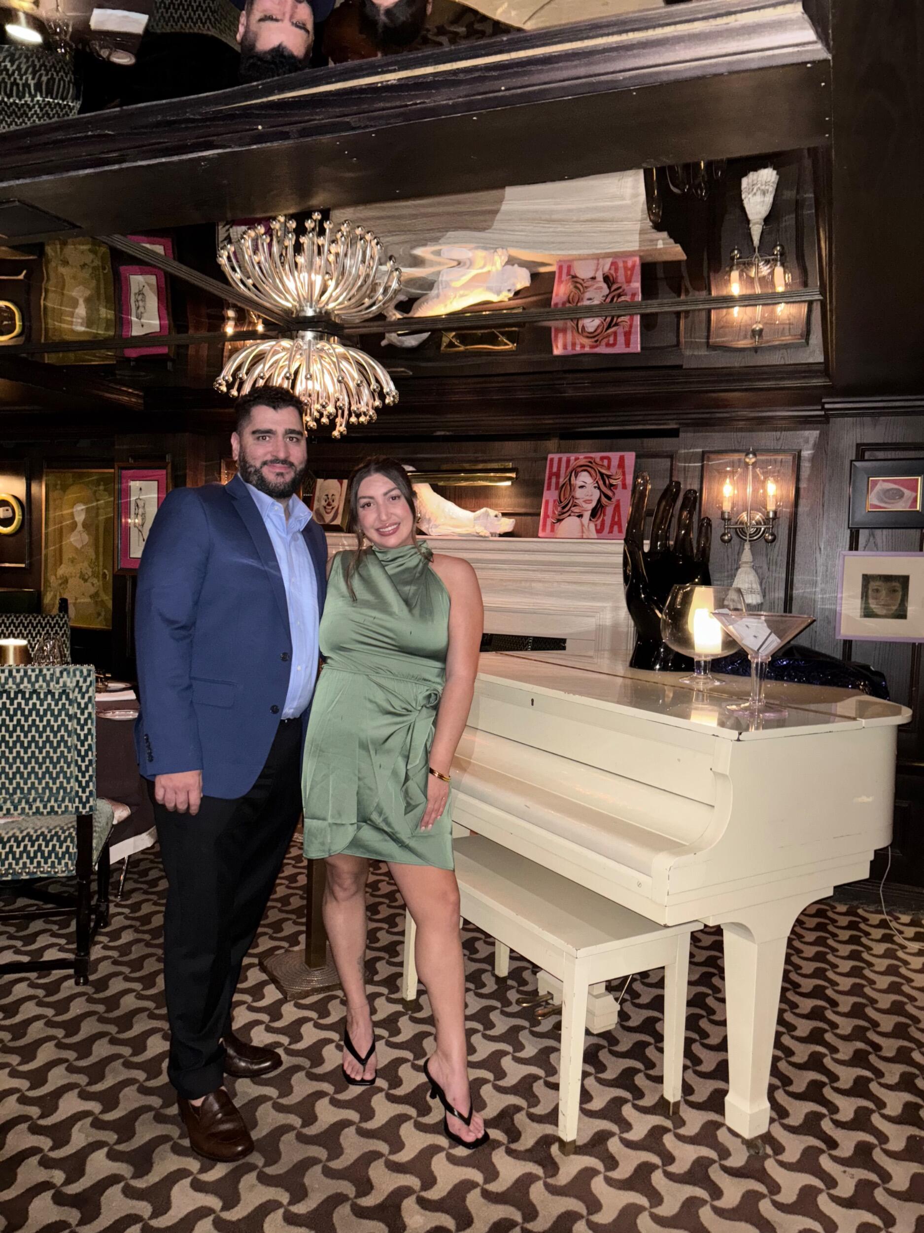 Fabian: "Dinner at Mr. Parker. Little did she know, we'd be back almost a year later celebrating our engagement."