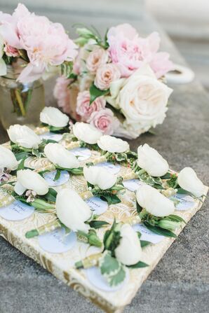 White Ranunculus Groomsmen Boutonnieres