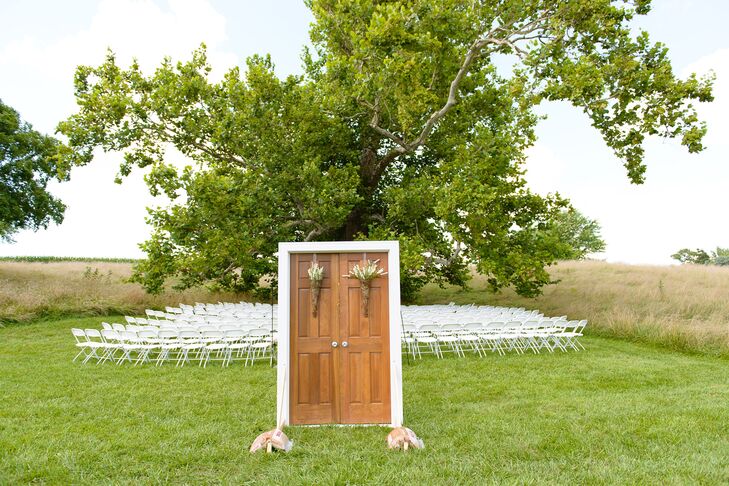 Mark's father created this wooden door frame as entrance to the ceremony.