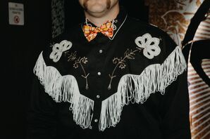Groom in Western Fringe Jacket and Orange Bow Tie