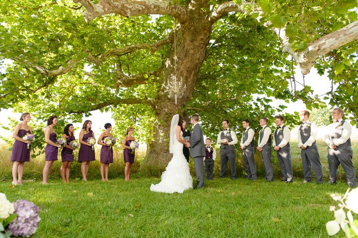 Mark and Amanda said their vows while standing under a chandelier hanging from the large sycamore tree.