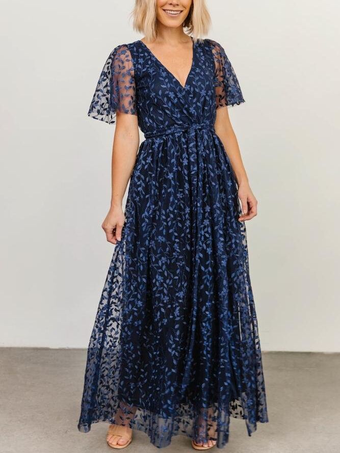 Marseille Embossed Maxi Dress in Blue