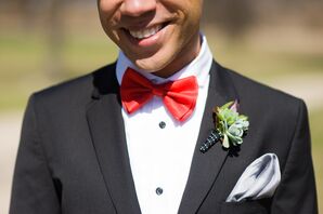 Red Bow Tie with Green Succulent Boutonniere