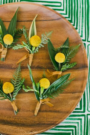 Bold, Modern Yellow Billy Ball Boutonnieres