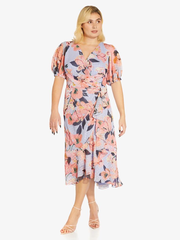 Adrianna Papell purple and pink plus-size floral dress for weddings