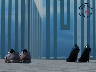 couple chatting and leaving shoes at the door
