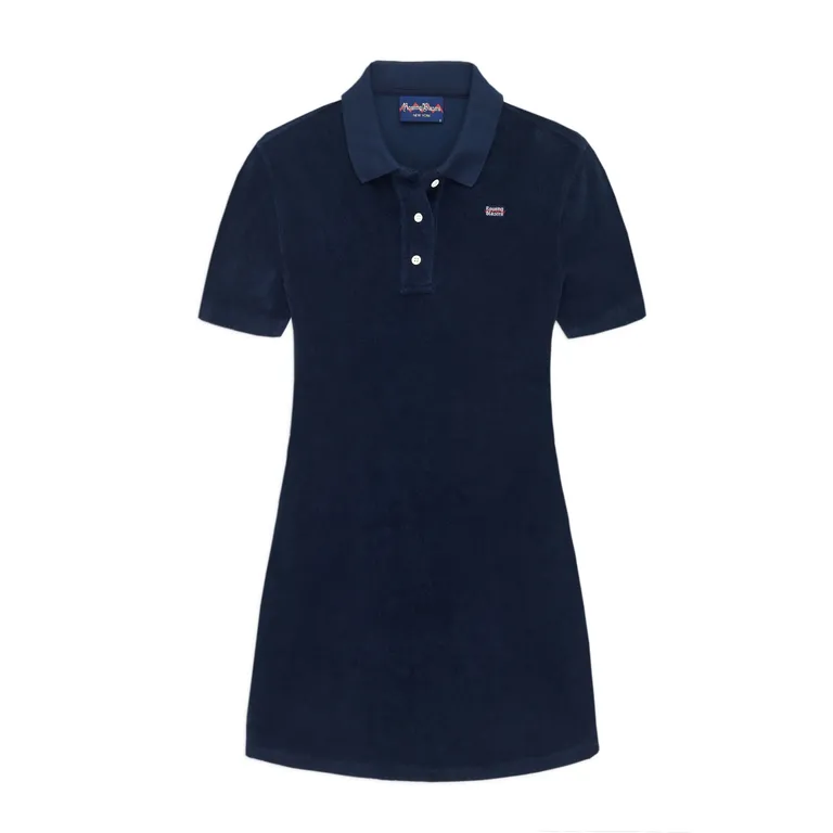 Navy women's terry cloth polo dress for sporty bachelorette party outfit 
