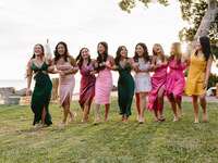 Guests wearing dresses at summer wedding