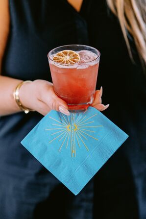 Signature Cocktail and Custom Blue Napkin