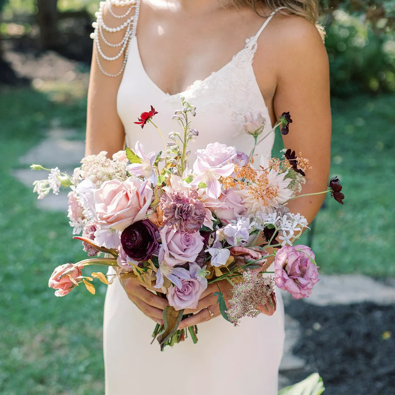 Clematis, rose and lavender bouquet