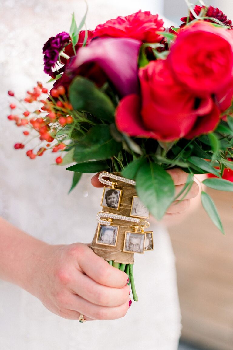 Wedding bouquet wrap with photo frames