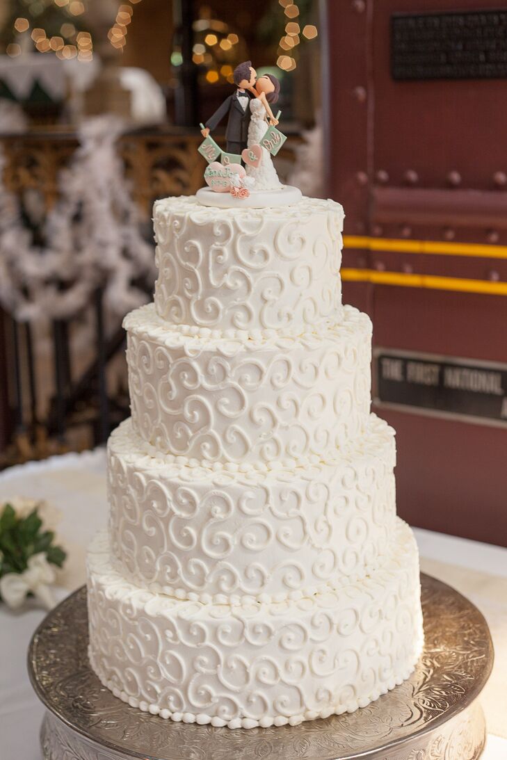 Four Tier Wedding Cake with Scroll Piping