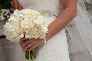 White Bridal Gown and Bouquet