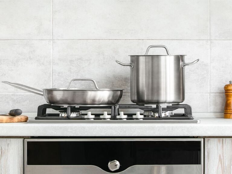 stainless steel pot and pan on stove