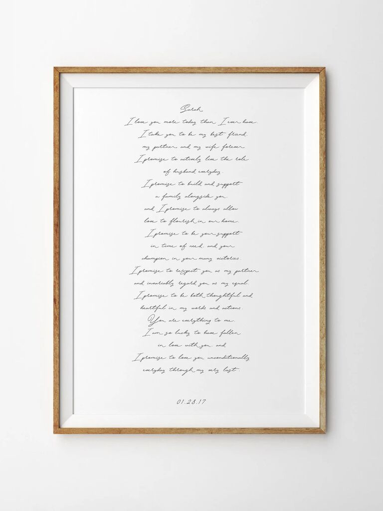Vow art print wedding gift for wife