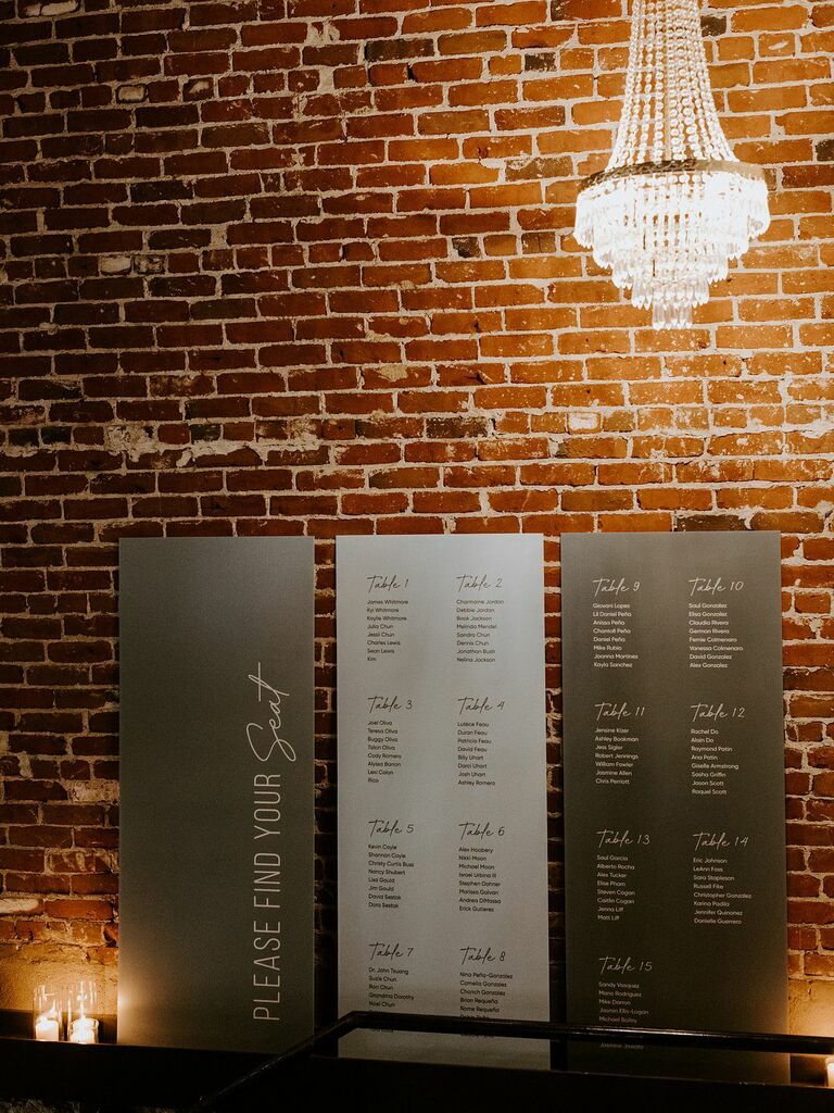 winter wedding ideas silver and blue escort wall