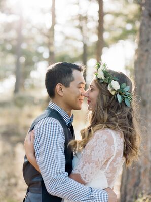 Romantic Curled Hairstyle with Eucalyptus Flower Crown