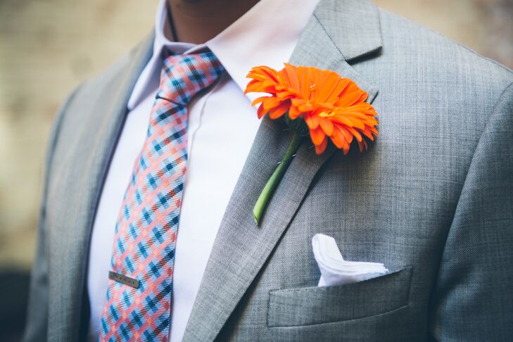 Orange Gerbera Diasy Groom Boutonniere