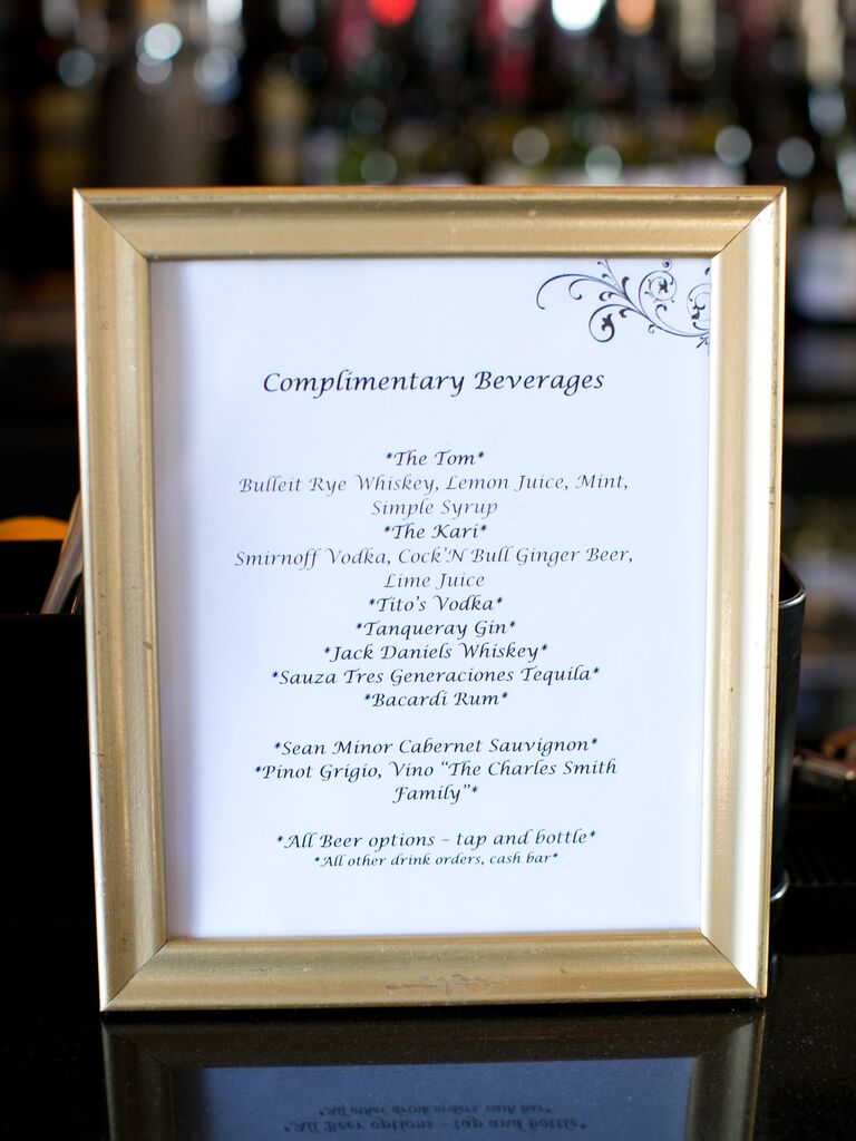 rehearsal dinner bar menu