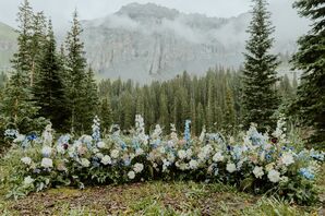 Ceremony Floral Arrangement of Wildflowers on Ground at Outdoor Rustic Mountain Venue