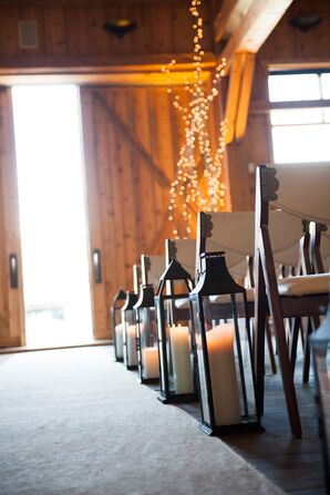 Rustic Black Lantern and Pillar Candle Aisle Decor