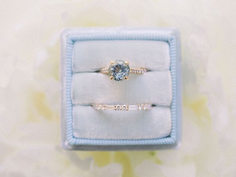 blue engagement ring in blue velvet box