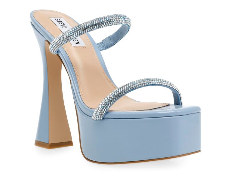 High heel in baby blue with two embellished staps