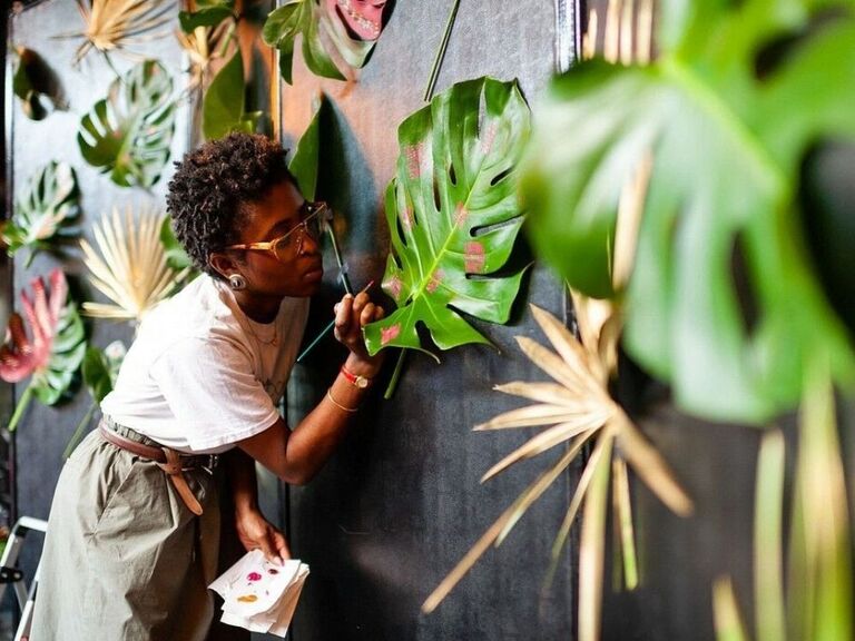 LaParis Phillips of Brooklyn Blooms painting Monsterra leaf