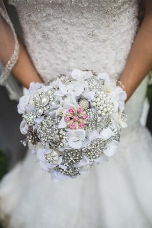 White Orchid and Silver Brooch Bouquet