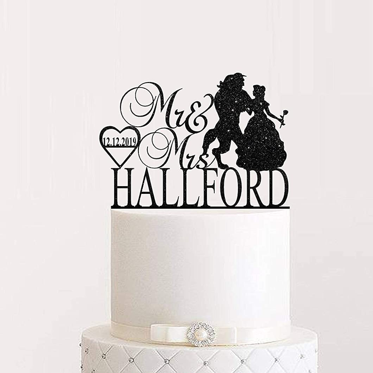 Custom Silhouette Beauty and the Beast Wedding Cake Topper