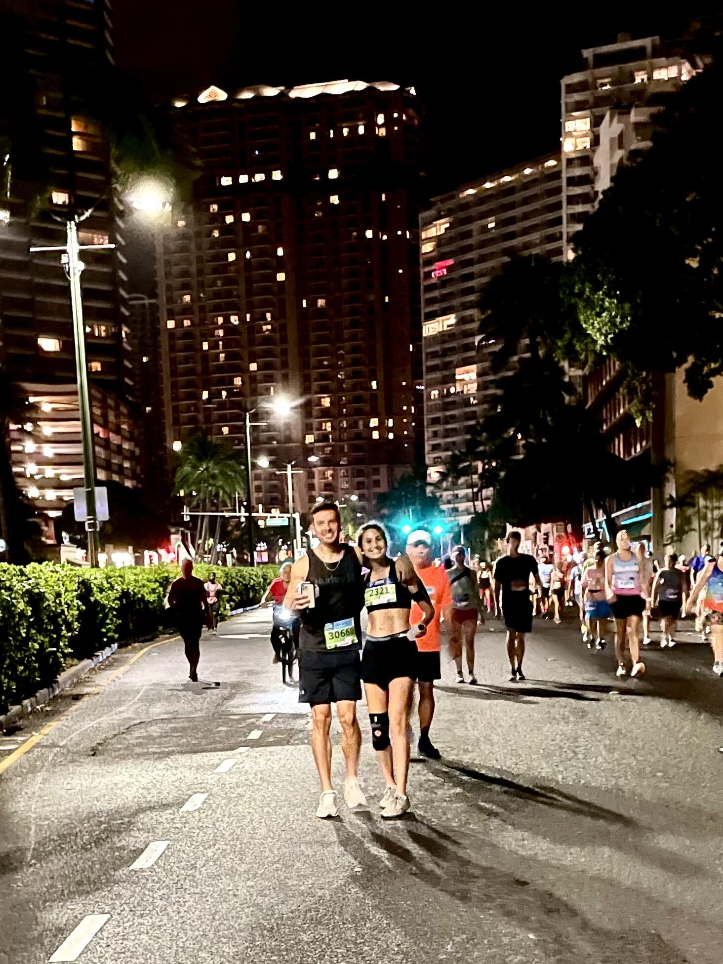 One month into meeting. Hawai’i Marathon.