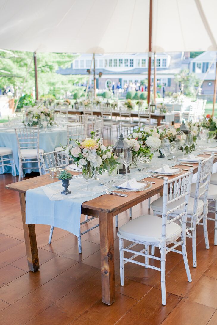 Bellafare and Dragonfly Events joined forces to help bring Rebecca and James’s vision for a elegant garden affair with a vintage, eclectic twist to life. They used a palette of soft gray, sage green, peach ivory and mist, carriage lanterns with old-world charm and wooden farm tables with warm, country flair.