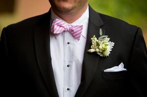 Pink and White Striped Bow Tie