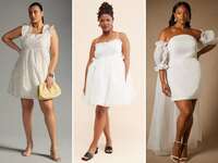 Three plus-size rehearsal dinner dresses