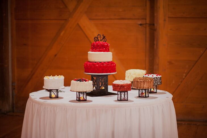Tiered Red and White Cake on Cake Table