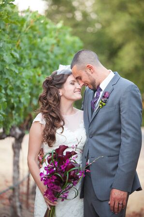 Purple Bouquet and Boutonniere