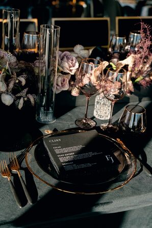 Modern Black Details for Reception Place Setting