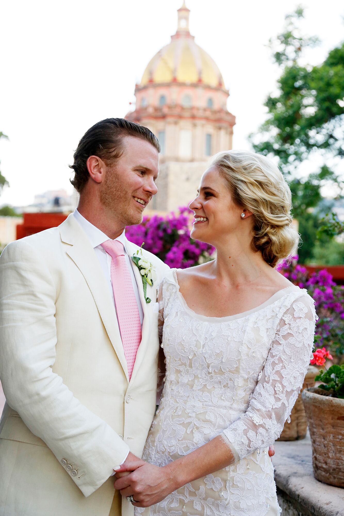 pink tie white shirt