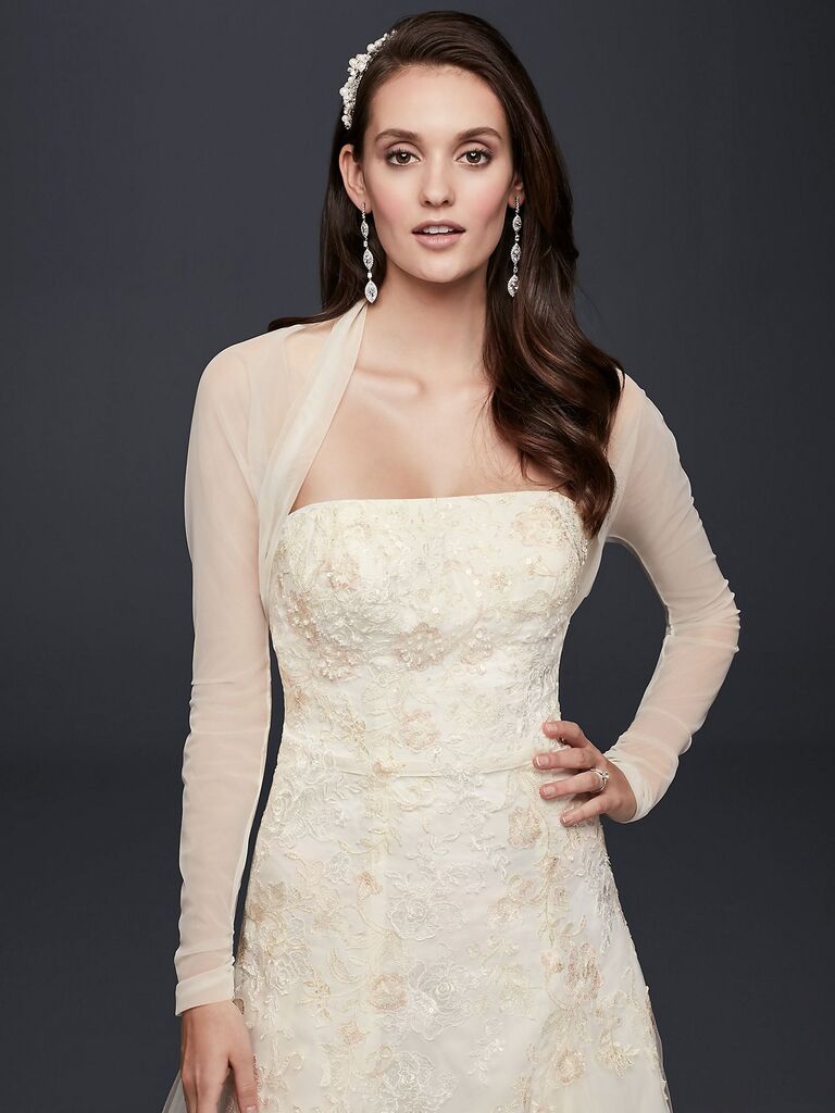David's Bridal long-sleeve tulle wedding shrug