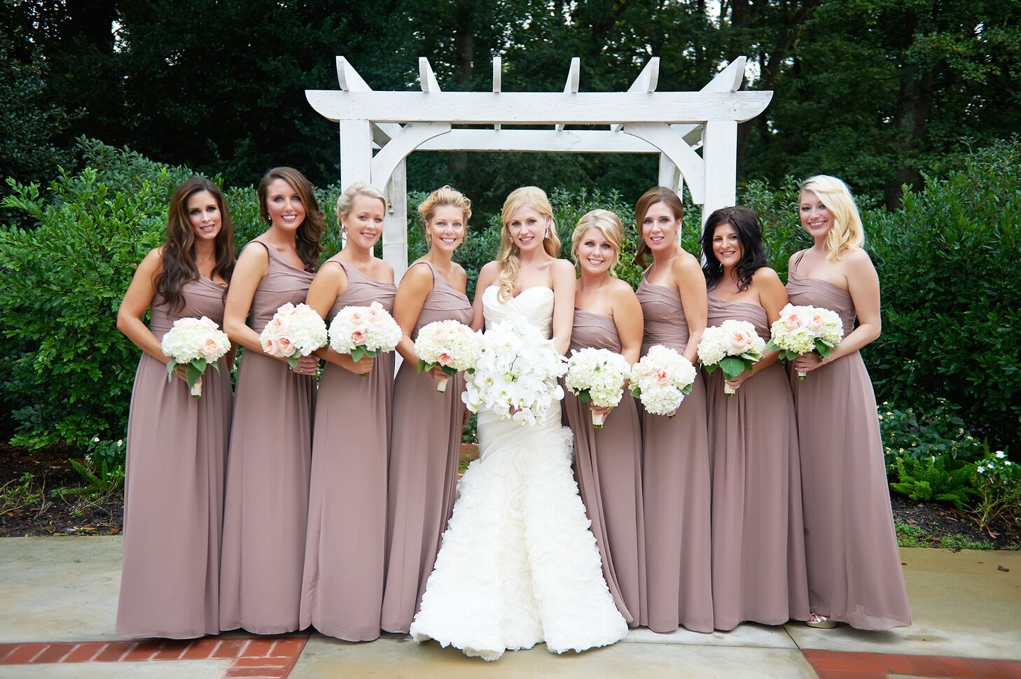 taupe bridesmaid dresses with groomsmen