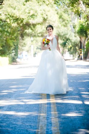 Ivory Halter Dress and Colorful Bouquet
