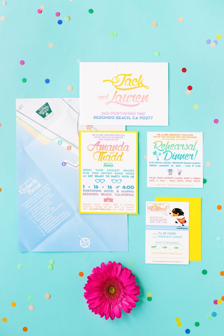 Thadd designed the rainbow ombre invitations, which Amanda described as “classy but also unexpected and fun.”