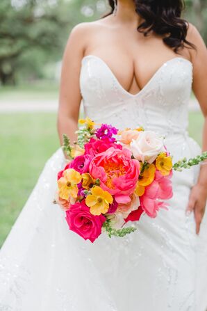 Colorful Bouquet With Coral-Charm Peonies and Cosmos