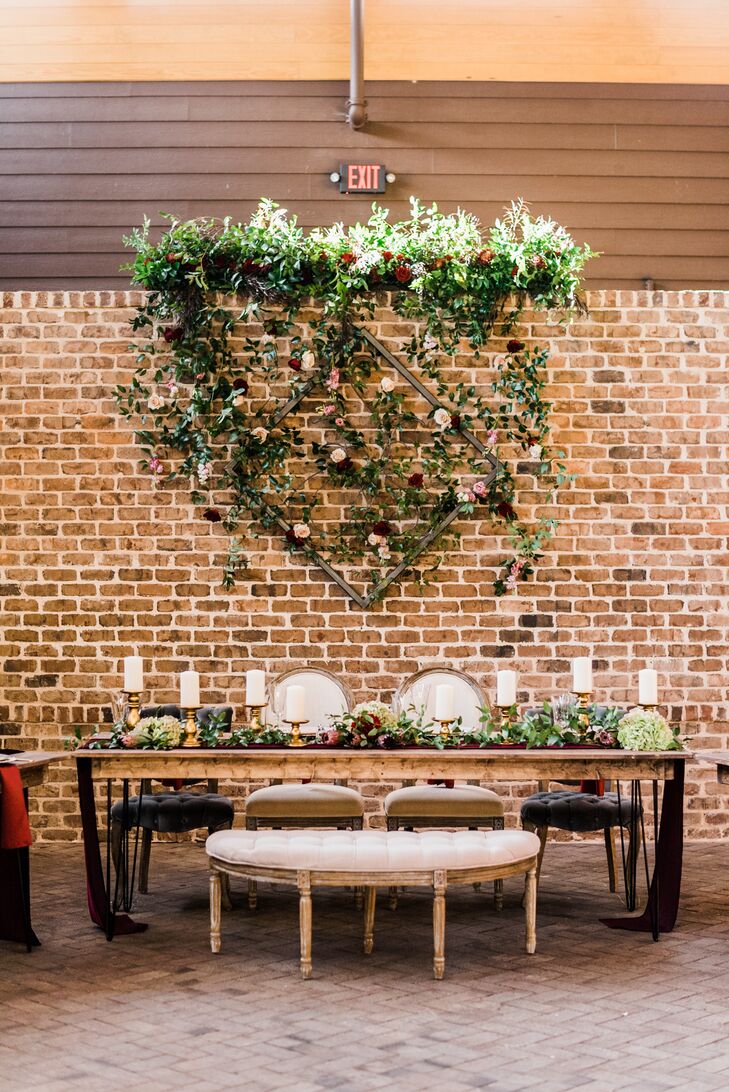 Sweetheart Table with Romantic Hanging Greenery Display