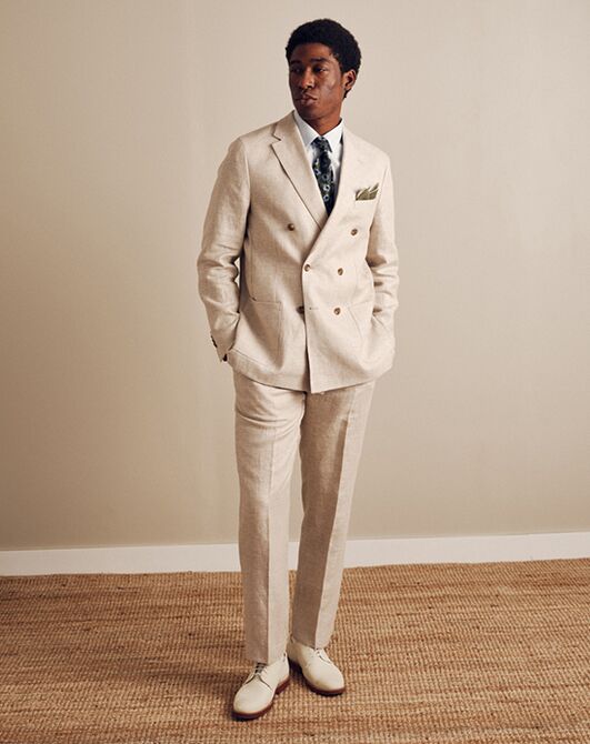 Tie Bar The Dearborn Linen Oatmeal Pleated Pant Brown Tuxedo - 2